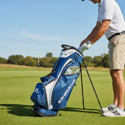 Sun Mountain 5.5 LS Stand Bag with visible cooler pocket on a golf course